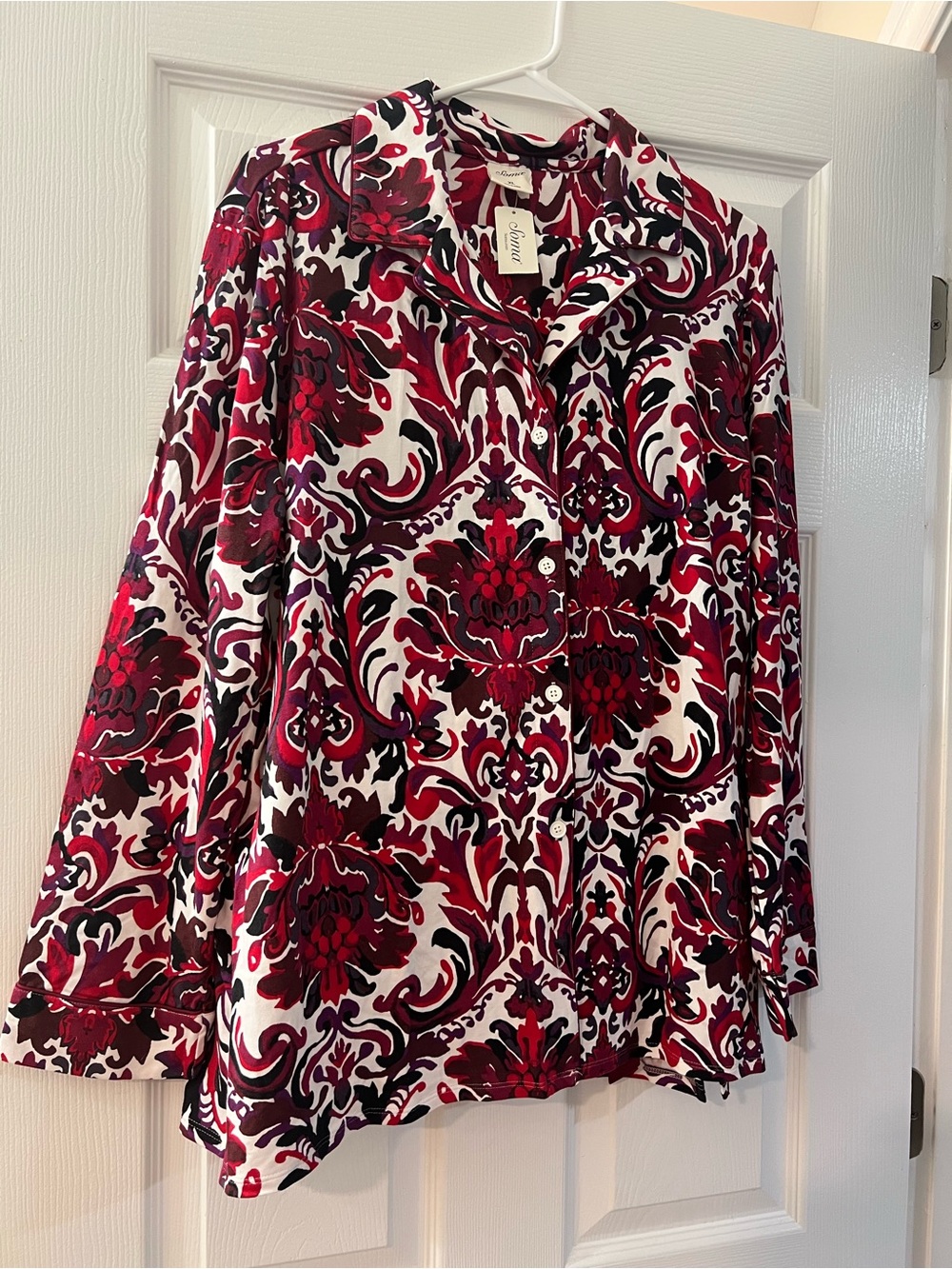 Soma Red, Burgundy & White Button-Front Women's Pajamas. New with tags. Size XL.